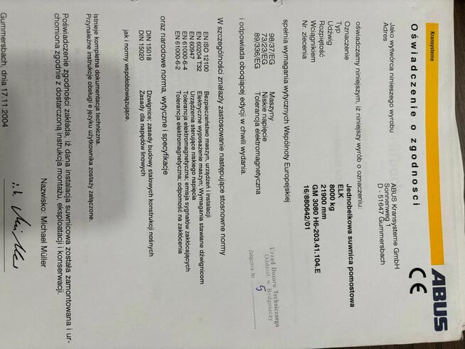 szt.8 suwnice 8 T - 21900 mm.