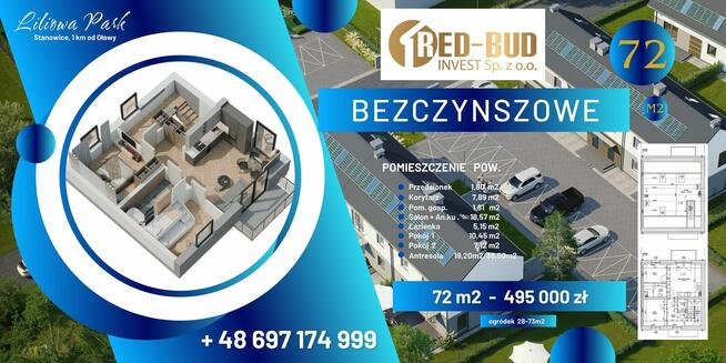 NOWE MIESZKANIE 72 m2 Bezczynszowe z Fotowoltaiką, Ogródkiem