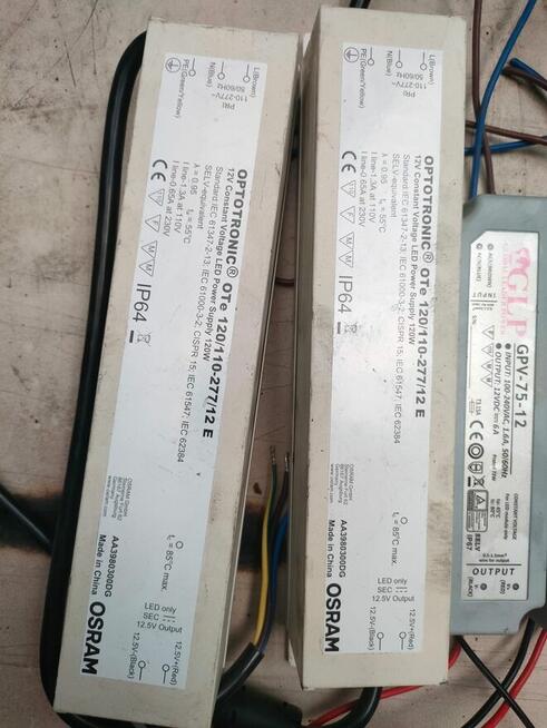 Zasilacze LED i przemysłowe 12V – różne modele, używane, spr