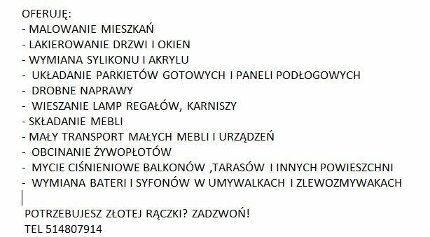 ZŁOTA RĄCZKA. NIE ZWLEKAJ. ZADZWOŃ