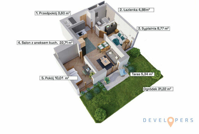 M3 z ogródkiem 36 m2 I podłogówka I Hala garażowa
