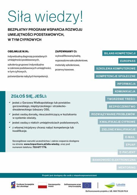 Bezpłatny Projekt UE Siła wiedzy! - Edukacja osób dorosłych