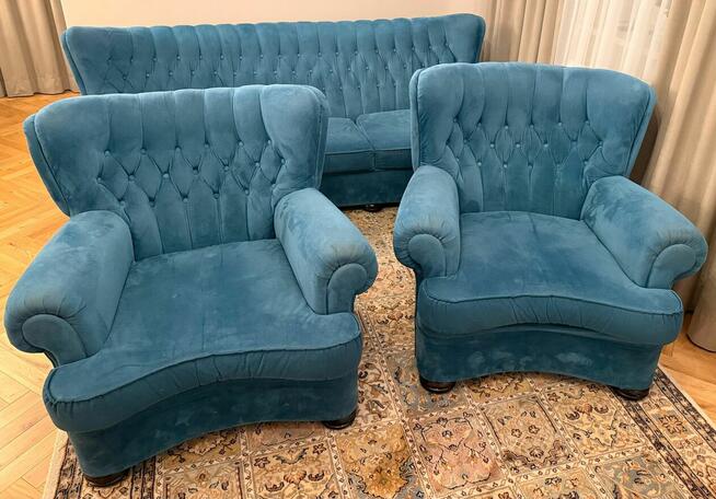 Zestaw wypoczynek Chesterfield Ludwikowski Pikowany Ciemny T