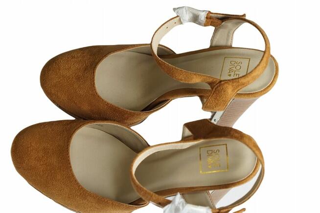 40 Zamszowe czółenka obcas 12 cm koniak Sole Diva