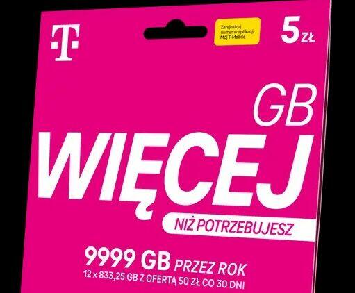 T-mobile 9999 GB zarejestrowane karty SIM polskie startery