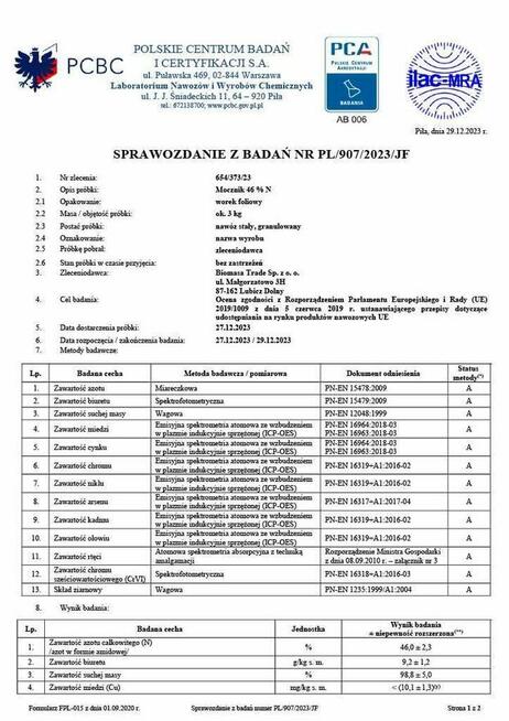 Mocznik 46N z Importu - na magazynie- do odbioru- 2100 PLN/t