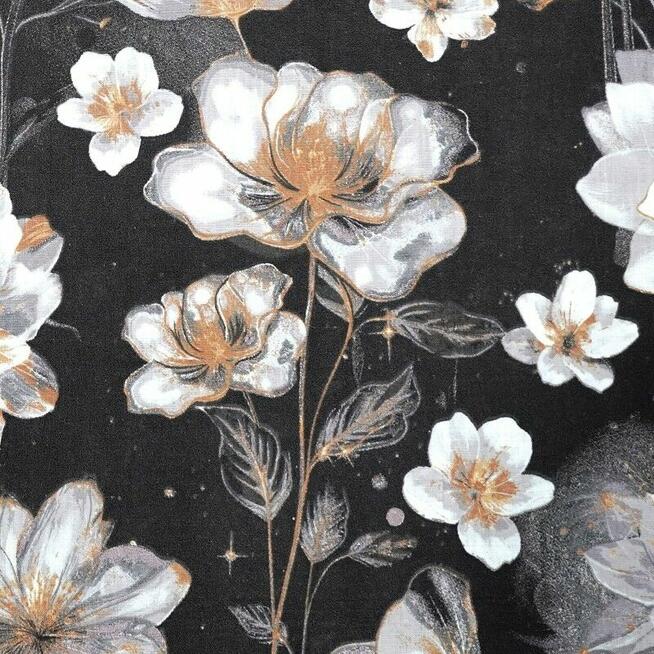 Bawełniana Poszewka Na Poduszkę – Białe Kwiaty na Czarnym Tle