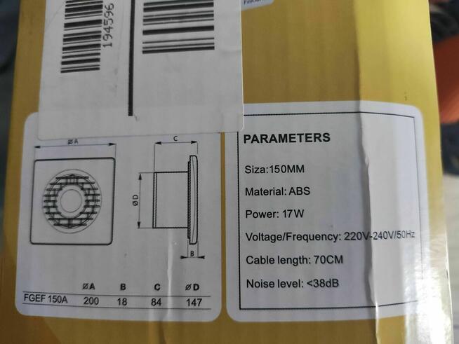 Wentylator łazienkowy Rurowy Wydechowy wiatrak do łazienki