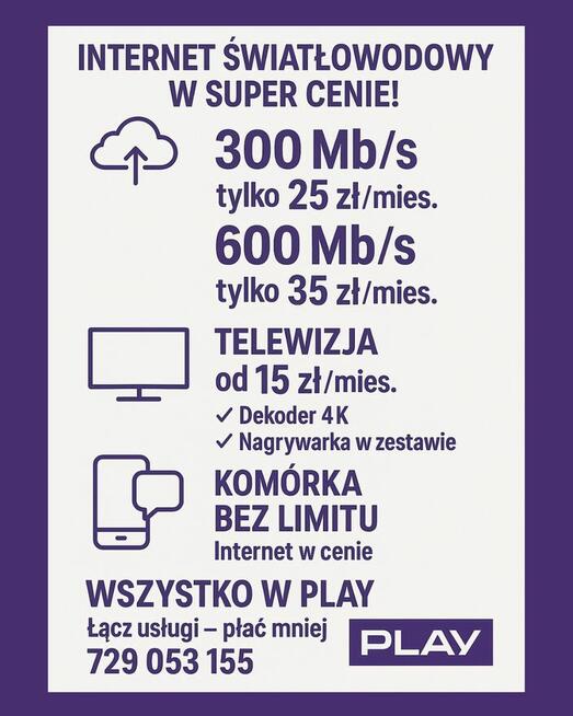 INTERNET ŚWIATŁOWÓD TELEWIZJA TELEFON
