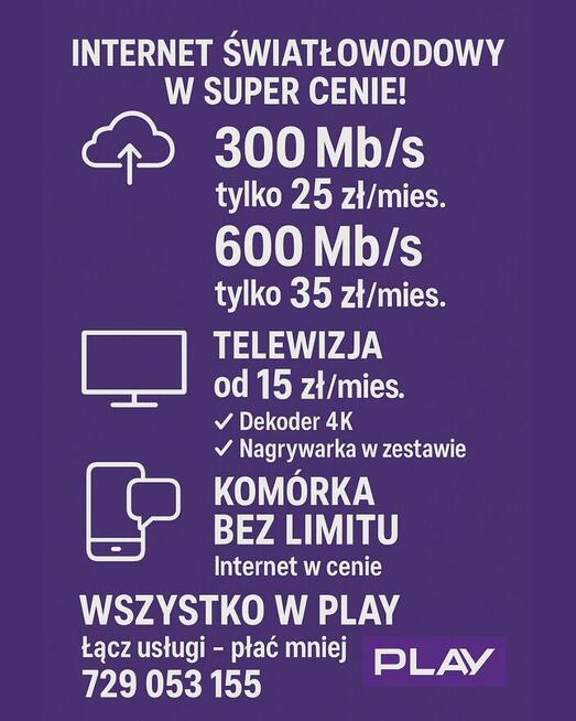 INTERNET ŚWIATŁOWÓD TELEWIZJA TELEFON