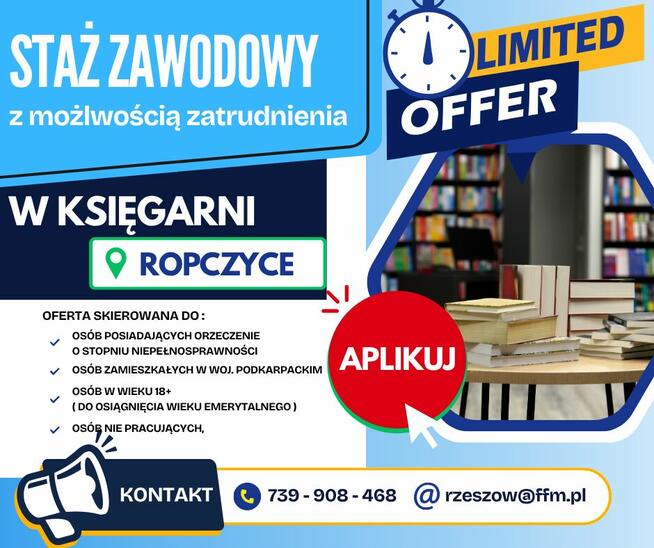 Staż z możliwością pracy w Księgarni w Ropczycach