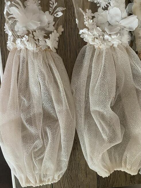 Suknia ślubna piękna rozcięcie na nogę oddzielne rękawki r.S