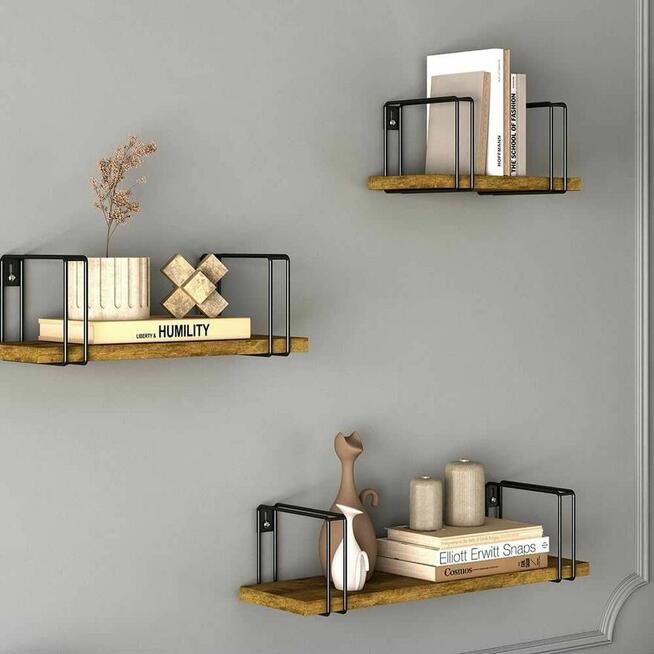 Półka ścienna drewniana drewna wiszące Pływające Loft Regał