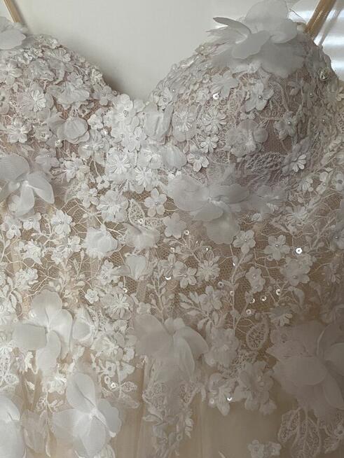 Suknia ślubna piękna rozcięcie na nogę oddzielne rękawki r.S