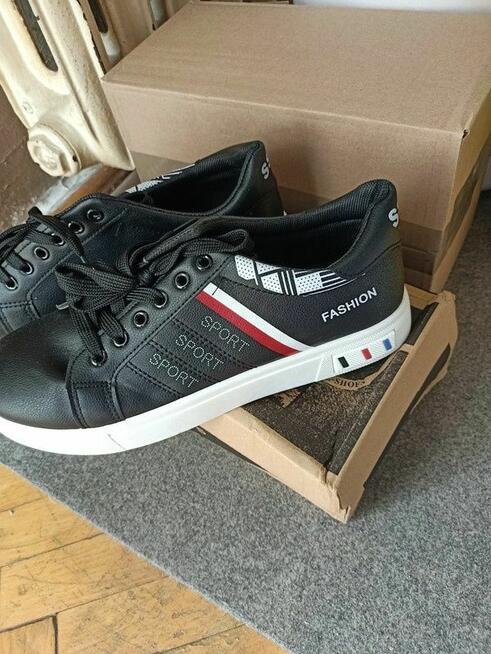 Skórzane Sneakersy Męskie Czarne Roz. 44 wkładka 27,5
