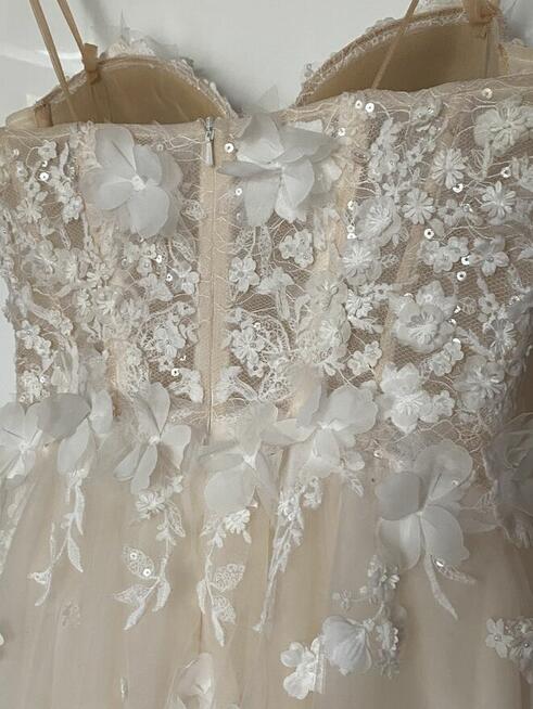 Suknia ślubna piękna rozcięcie na nogę oddzielne rękawki r.S