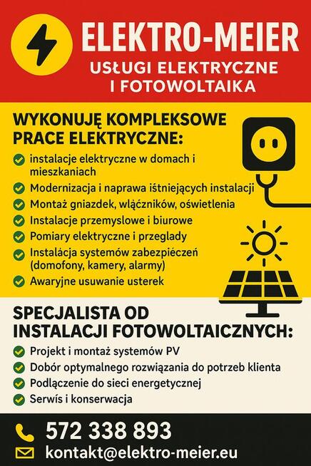 Usługi elektryczne i montaż fotowoltaiki – kontakt 572338893