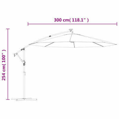 Parasol wiszący z LED i stalowym słupkiem, 300 cm vidaXL