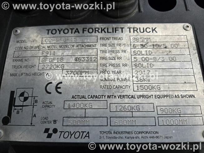 Wózek widłowy TOYOTA 8FGF15 jak nowy, 8FG15 widlak Linde