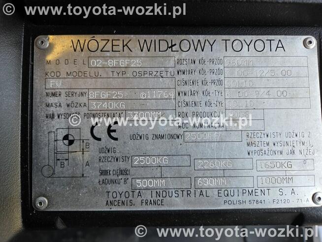 Wózek Widłowy TOYOTA 8FG25 , Kabina wolny skok TOYOTA 8FGF25