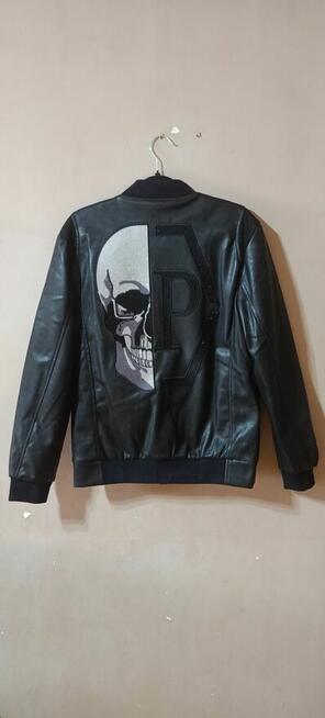 Kurtka z Eko Skóry Czarna Slim Fit Roz.M