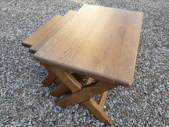 Stoliki Trojaki Kwietniki Stolik Kwietnik Dębowe Zestaw 3szt