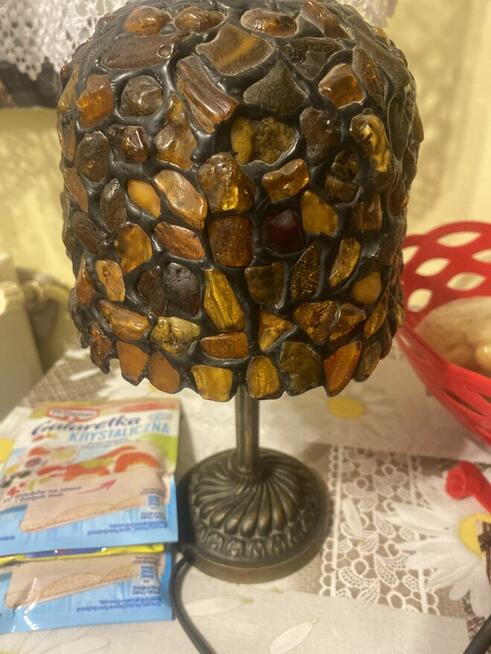 Bursztynowa witrażowa Lampka