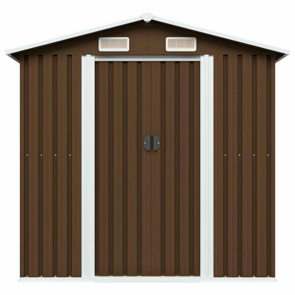 Szopa ogrodowa, brązowa, 204 x 132 x 186 cm, stalowa vidaXL