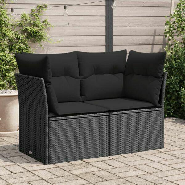 Sofa ogrodowa z poduszkami, 2-osobowa, czarna vidaXL