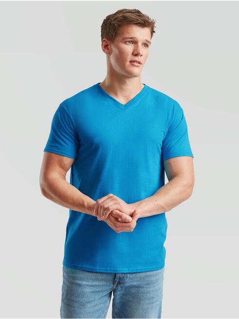 BAWEŁNIANY t-shirt V-neck w serek czarny Fruit Of The Loom