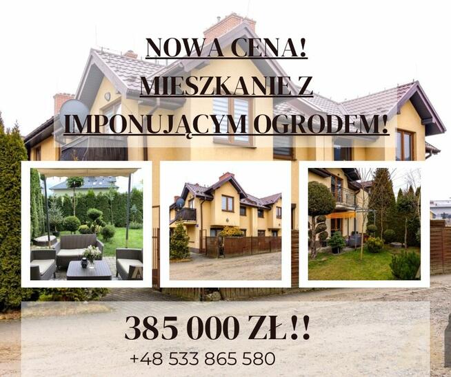 NOWA CENA! 2 pokojowe mieszkanie z ogrodem 215m2! Chełmiec