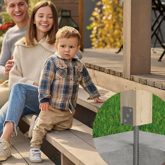 Podstawa słupa z prętem kotwa 120x120mm do wmurowania Ocynk