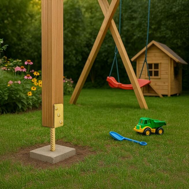 Podstawa słupa z prętem kotwa 120x120mm do wmurowania Ocynk