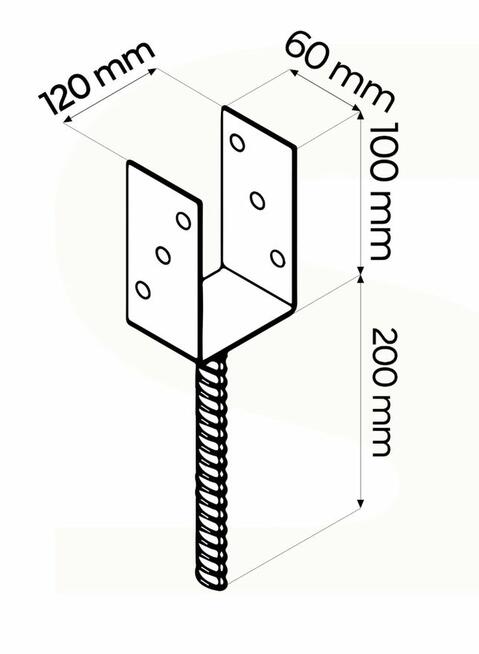 Podstawa słupa z prętem kotwa 120x120mm do wmurowania Ocynk