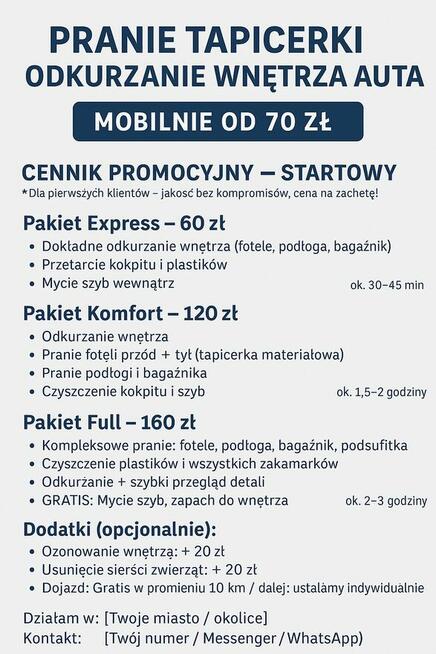 Czyszczenie samochodów i pranie tapicerki Tanio i dokładnie