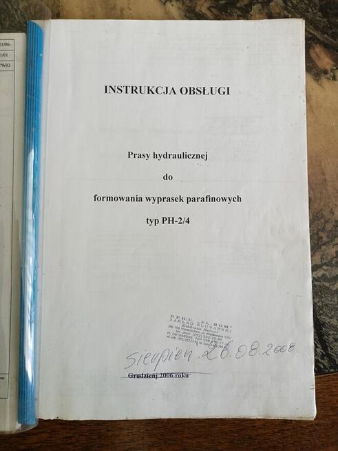 Maszyna do zniczy, prasa hydrauliczna PH- 2/4.