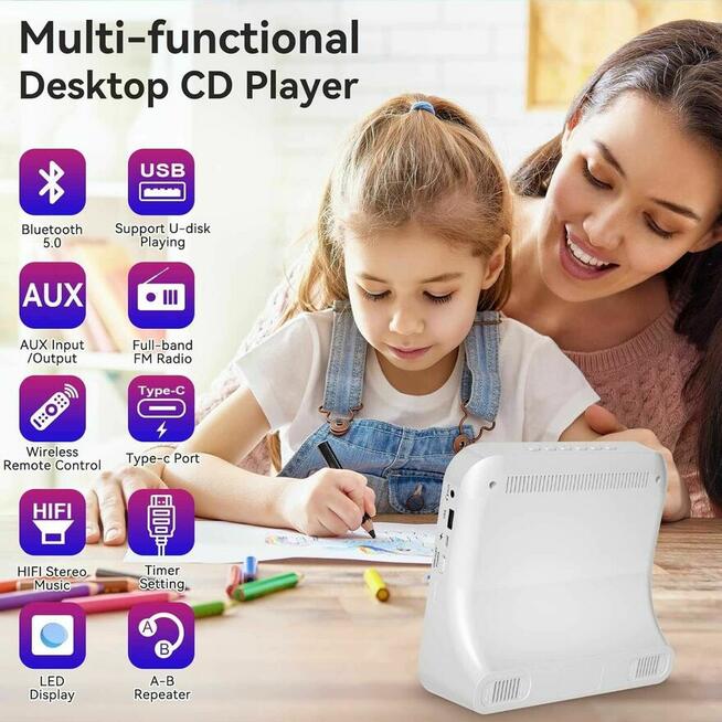 Odtwarzacz CD Player MP3 Bluetooth Dyskmen Walkman Radio USB