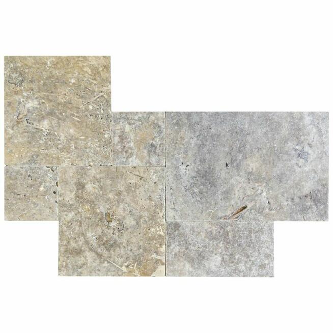 Płytki Trawertyn Silver Ash bębnowany komplet 0,742 m2