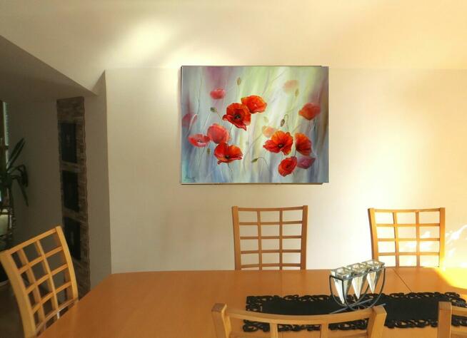 Czerwone Maki, obraz olejny ręcznie malowany, L. Olbrycht