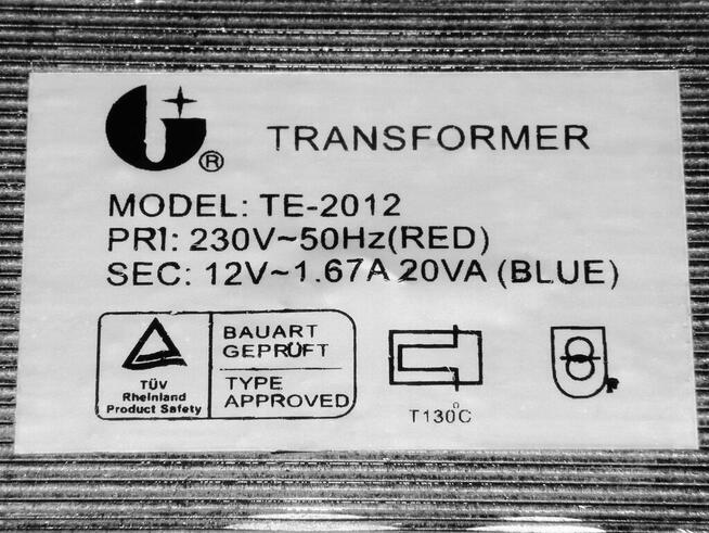 Transformator sieciowy 12V 1,67A - 20W