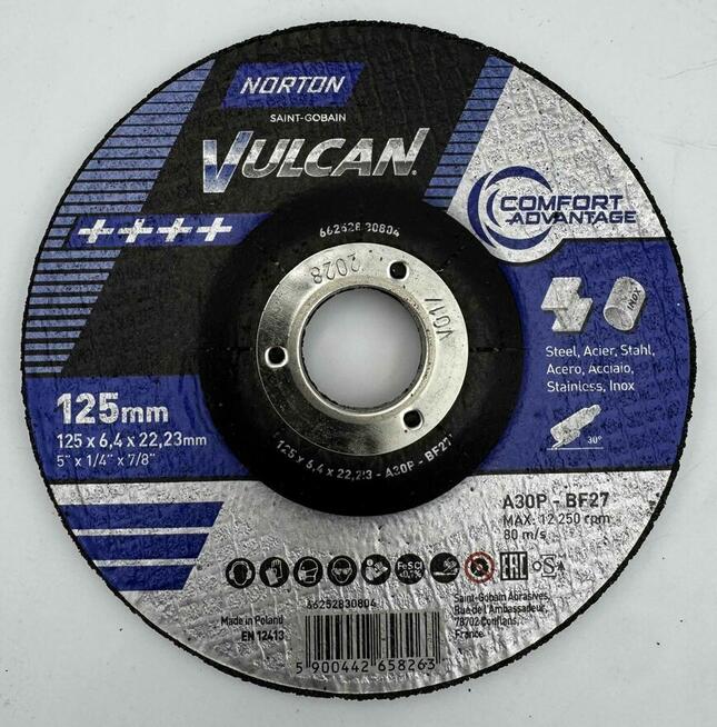 TARCZA TARCZE DO SZLIFOWANIA METALU 125x6,4x22 mm NORTON VUL