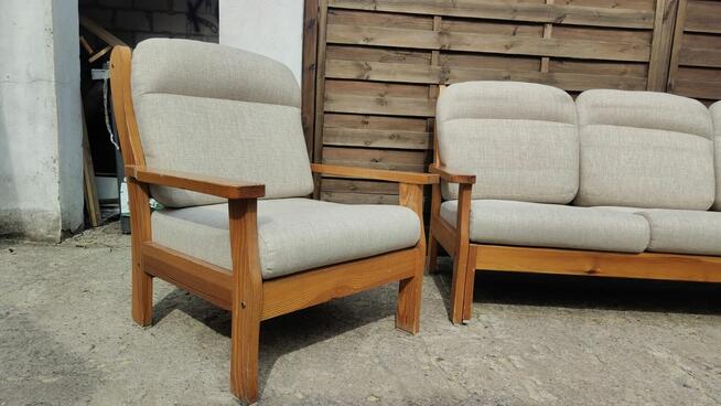 Komplet kanapa + fotel drewno sosnowe lata 80 WYPRZEDAŻ!