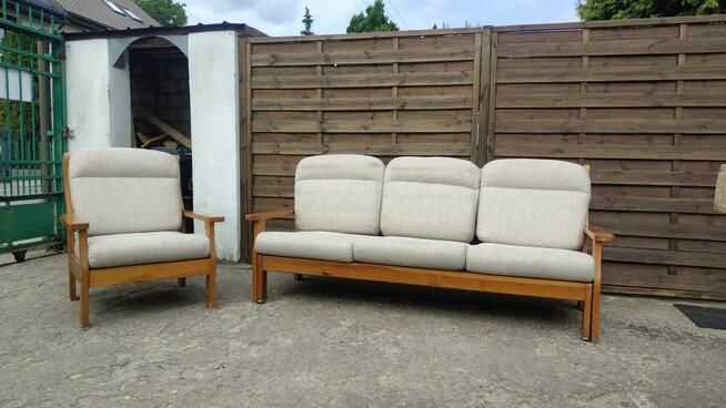 Komplet kanapa + fotel drewno sosnowe lata 80 WYPRZEDAŻ!