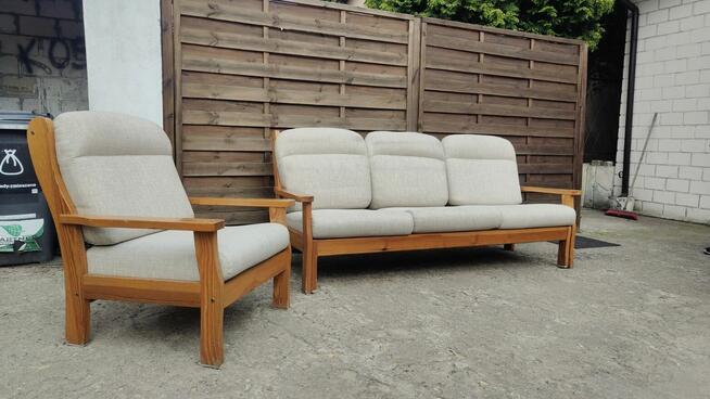 Komplet kanapa + fotel drewno sosnowe lata 80 WYPRZEDAŻ!