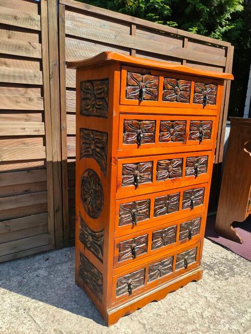 Komoda drewniana rzeźbiona unikat wysoka