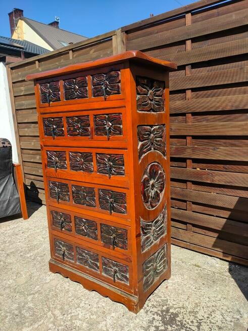 Komoda drewniana rzeźbiona unikat wysoka