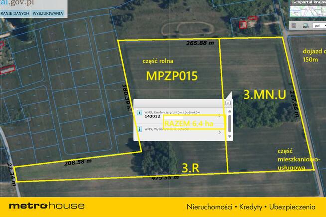 6,4ha rolno/budowlano/usługowa przy S7 k/ Warszawy