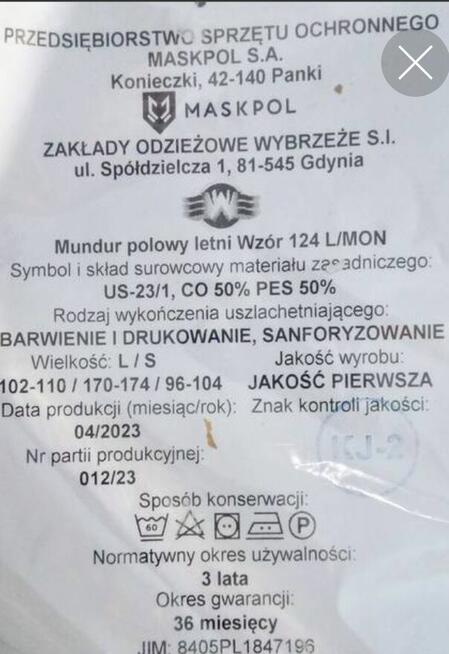 Mundur Polowy Letni Rozmiar 170 - 174 L/S