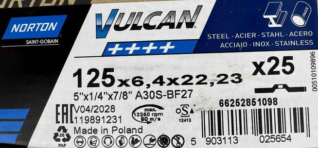 Tarcze do szlifowania metalu Norton Vulcan 125x6,4mm 25 szt.