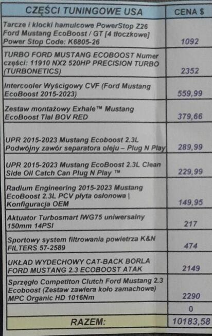 Mustang turbo, performance pack + premium pack + modyfikacje